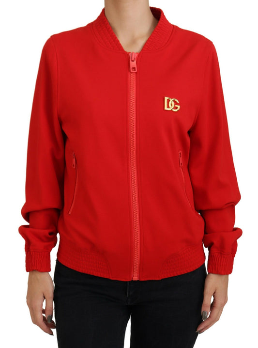 Red Viscose Full Zip DG Logo Blouson Sweater