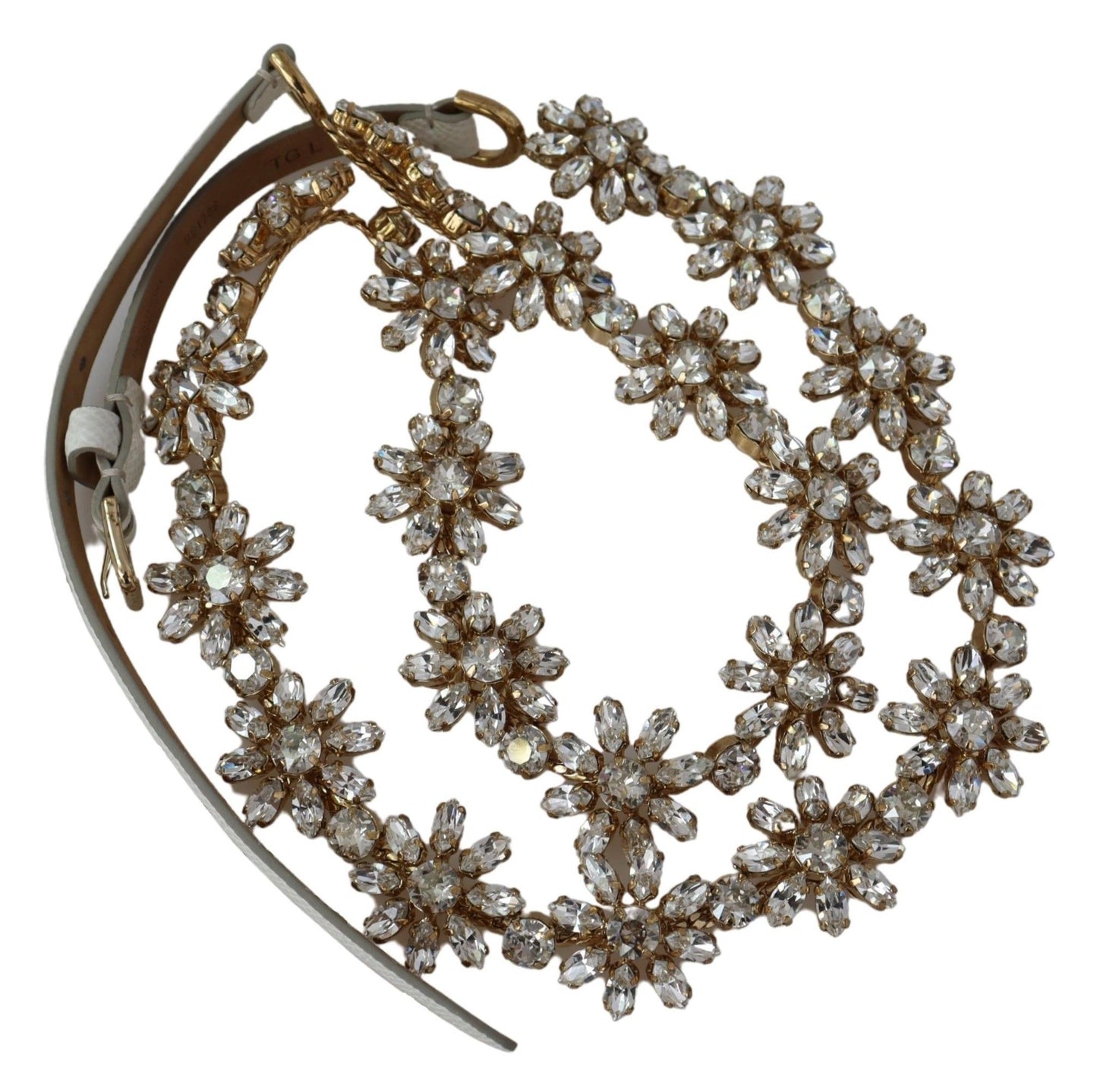 Crystal-Embellished White Leather Belt