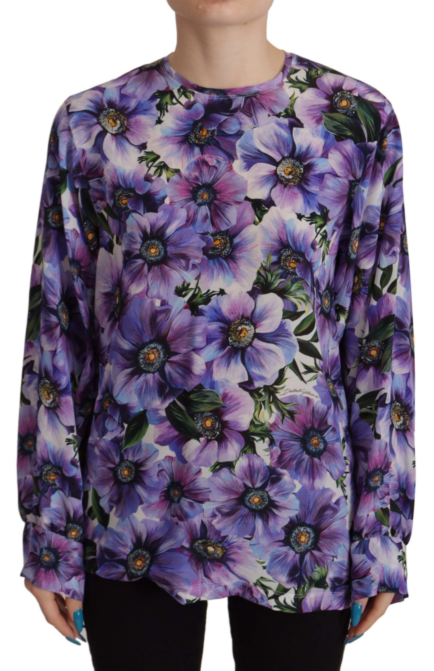 Elegant Floral Silk Long Sleeve Blouse