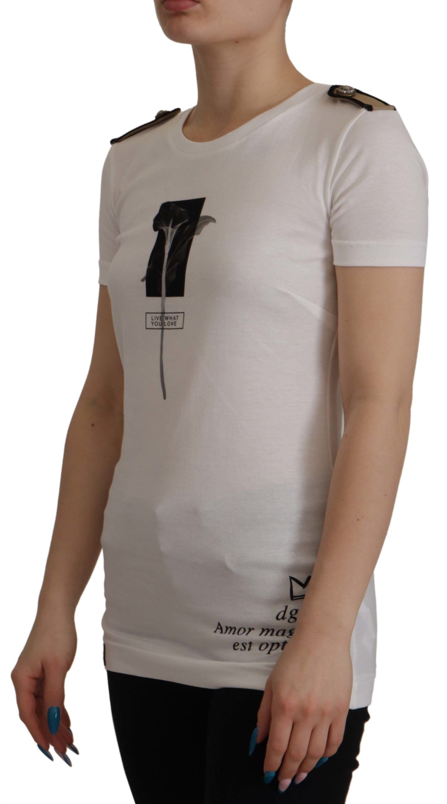 White Black Roses Crewneck Cotton T-shirt