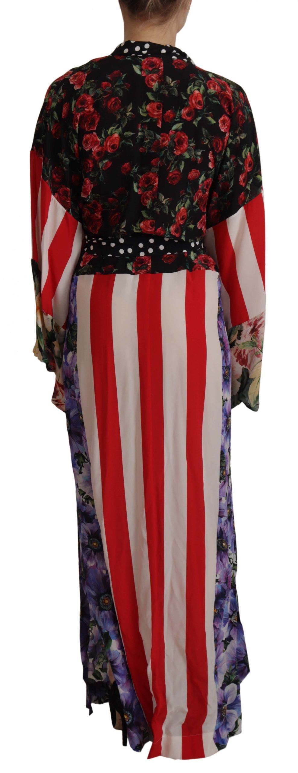 Multicolor Patchwork Silk Kaftan Robe