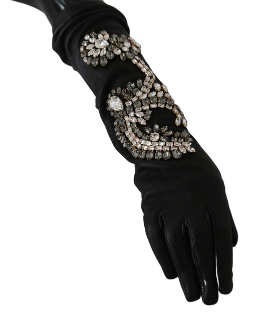 Elegant Crystal Embellished Black Gloves