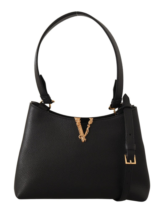 Elegant Black Grainy Leather Shoulder Bag