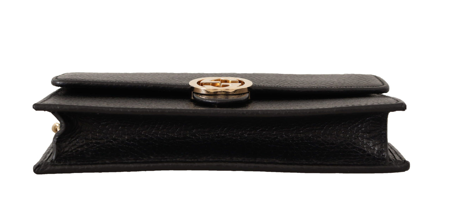 Elegant Black Leather Shoulder Bag with GG Snap