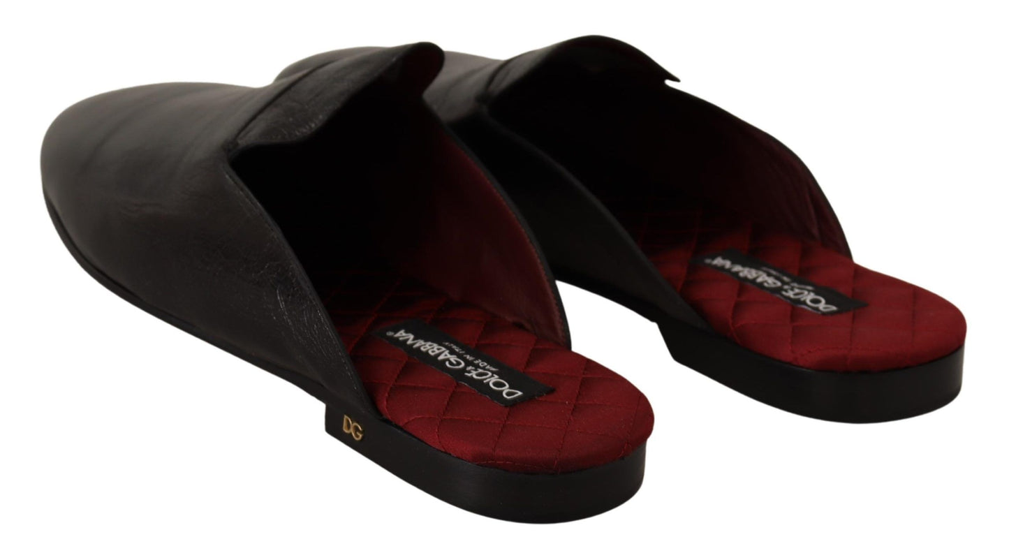 Elegant Black and Red Leather Slides