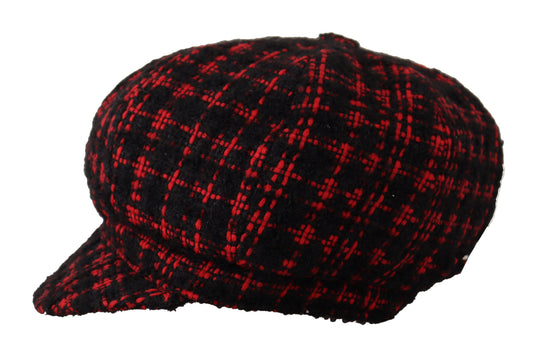 Elegant Tweed Newsboy Cap in Red & Black