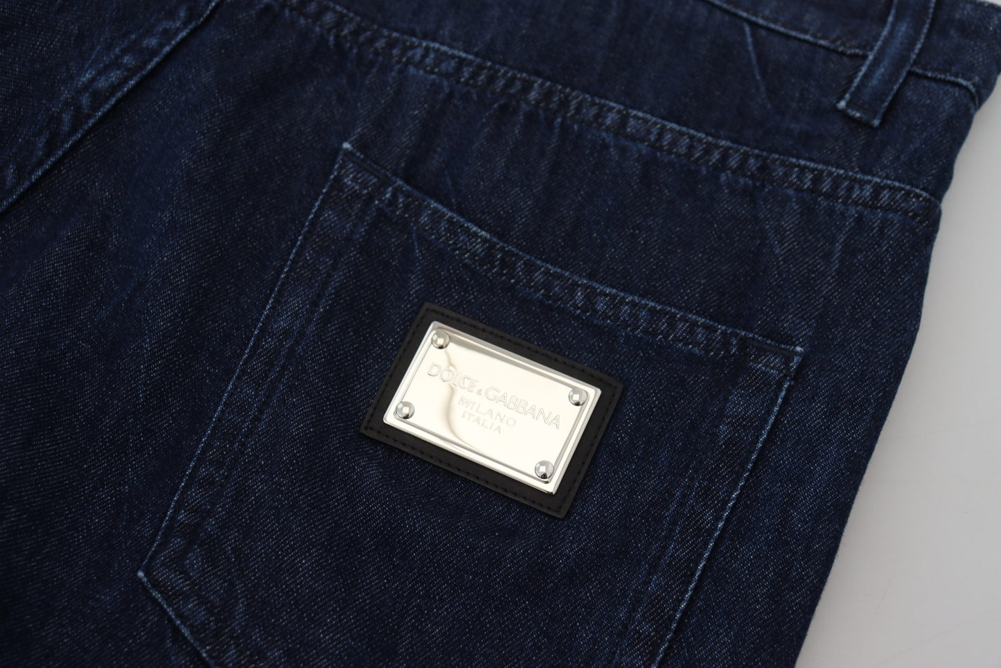 Elegant Cropped Blue Cotton Pants