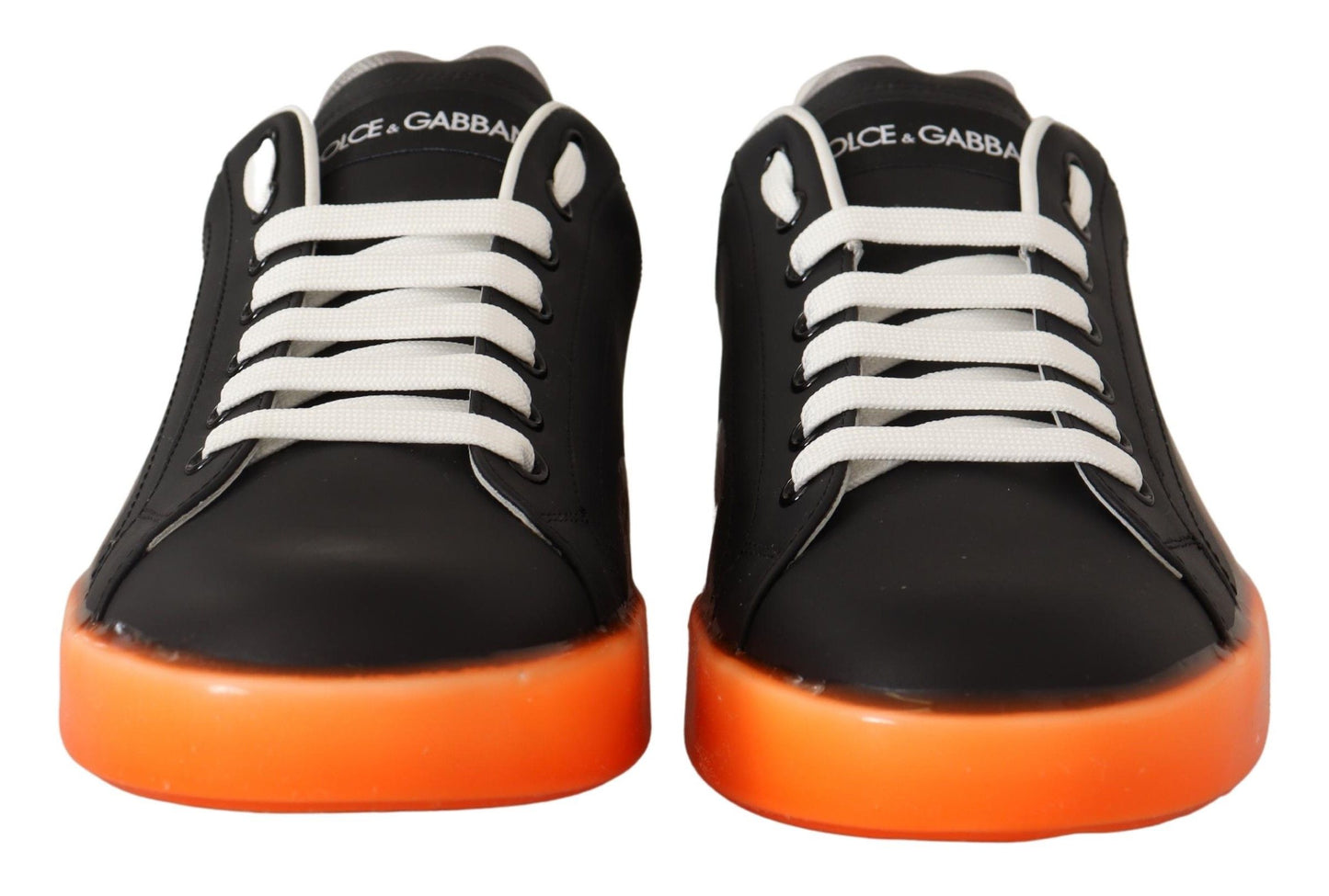 Elegant Black and Orange Leather Sneakers