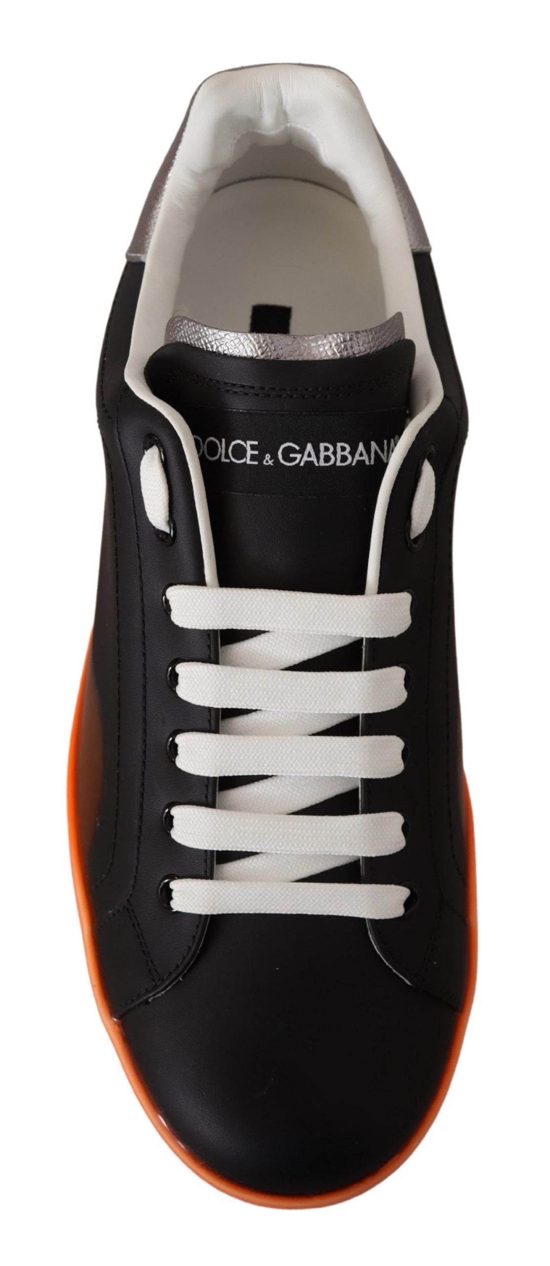 Elegant Black and Orange Leather Sneakers