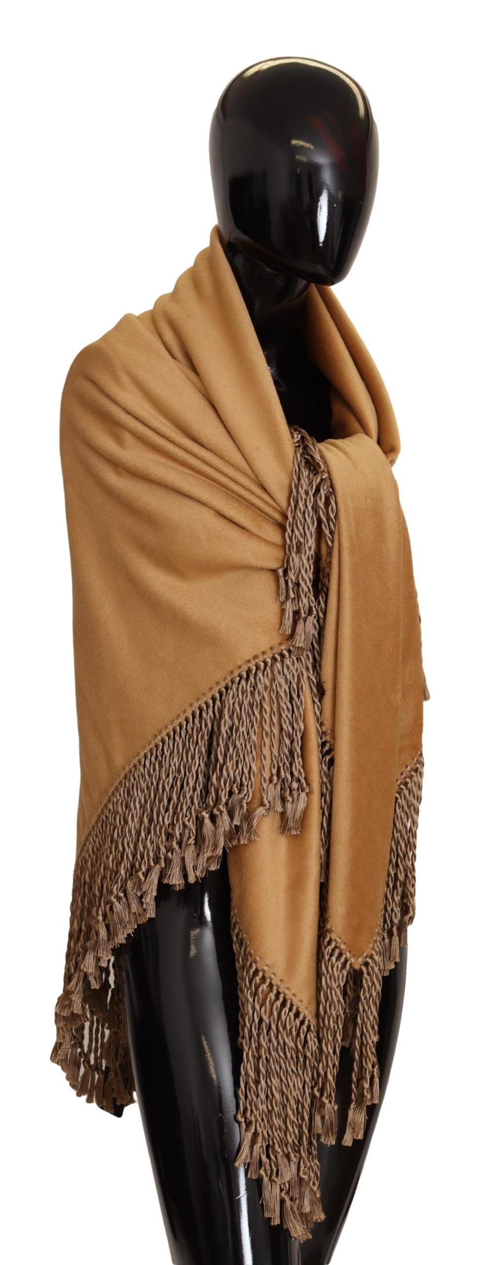Elegant Gold Square Scarf with Fringes