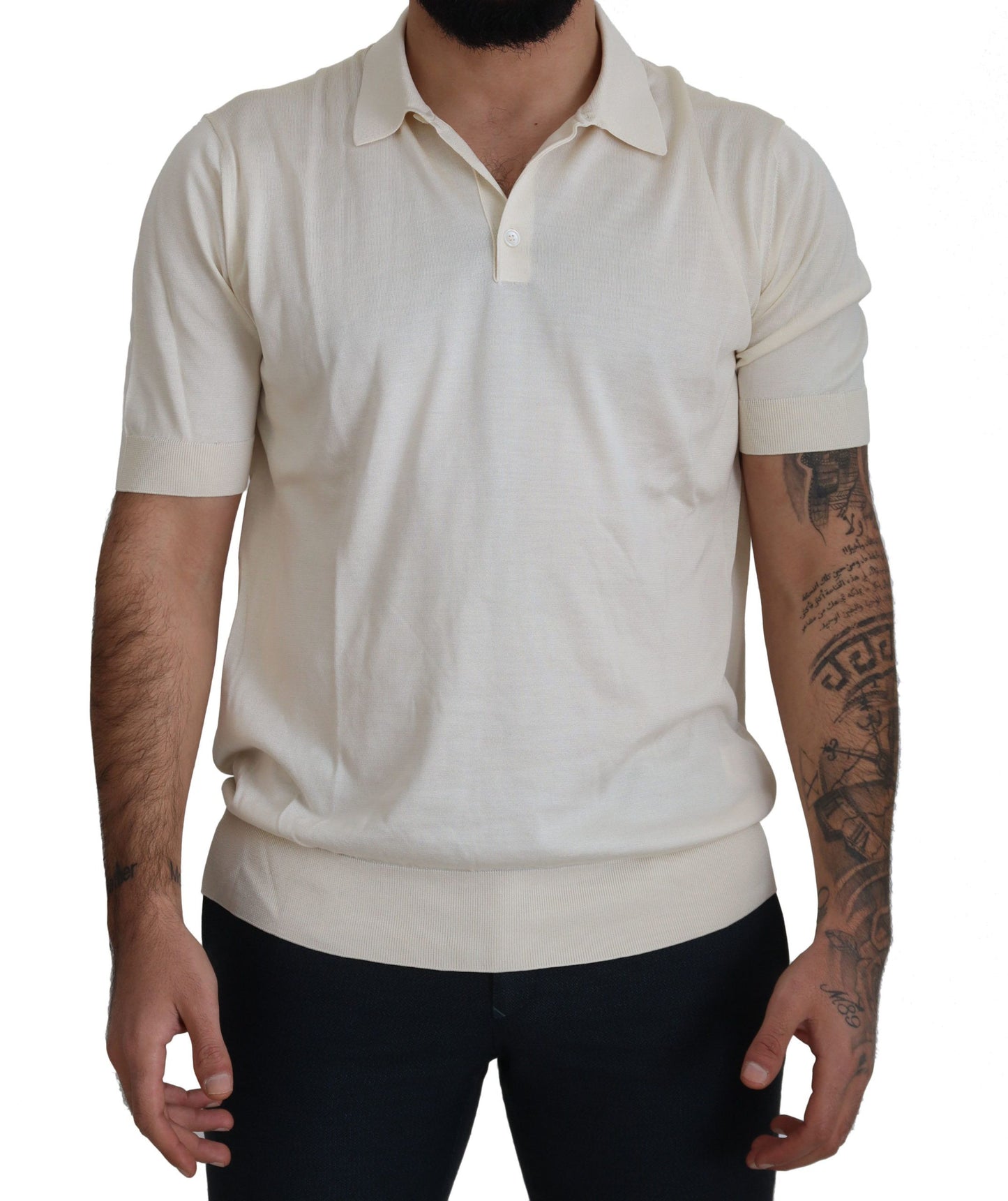 Elegant Ivory Silk Polo T-Shirt