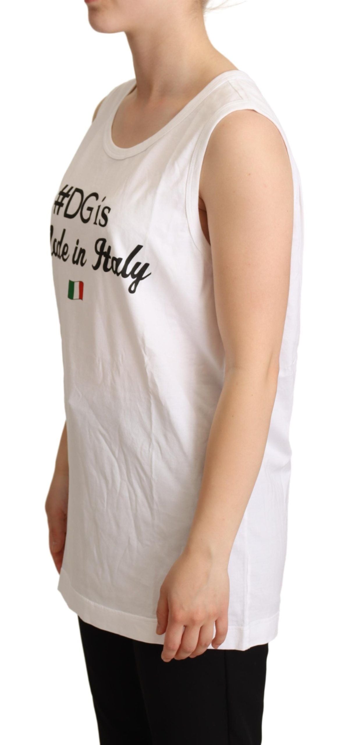 White Cotton #DG Motive Tank Top T-shirt
