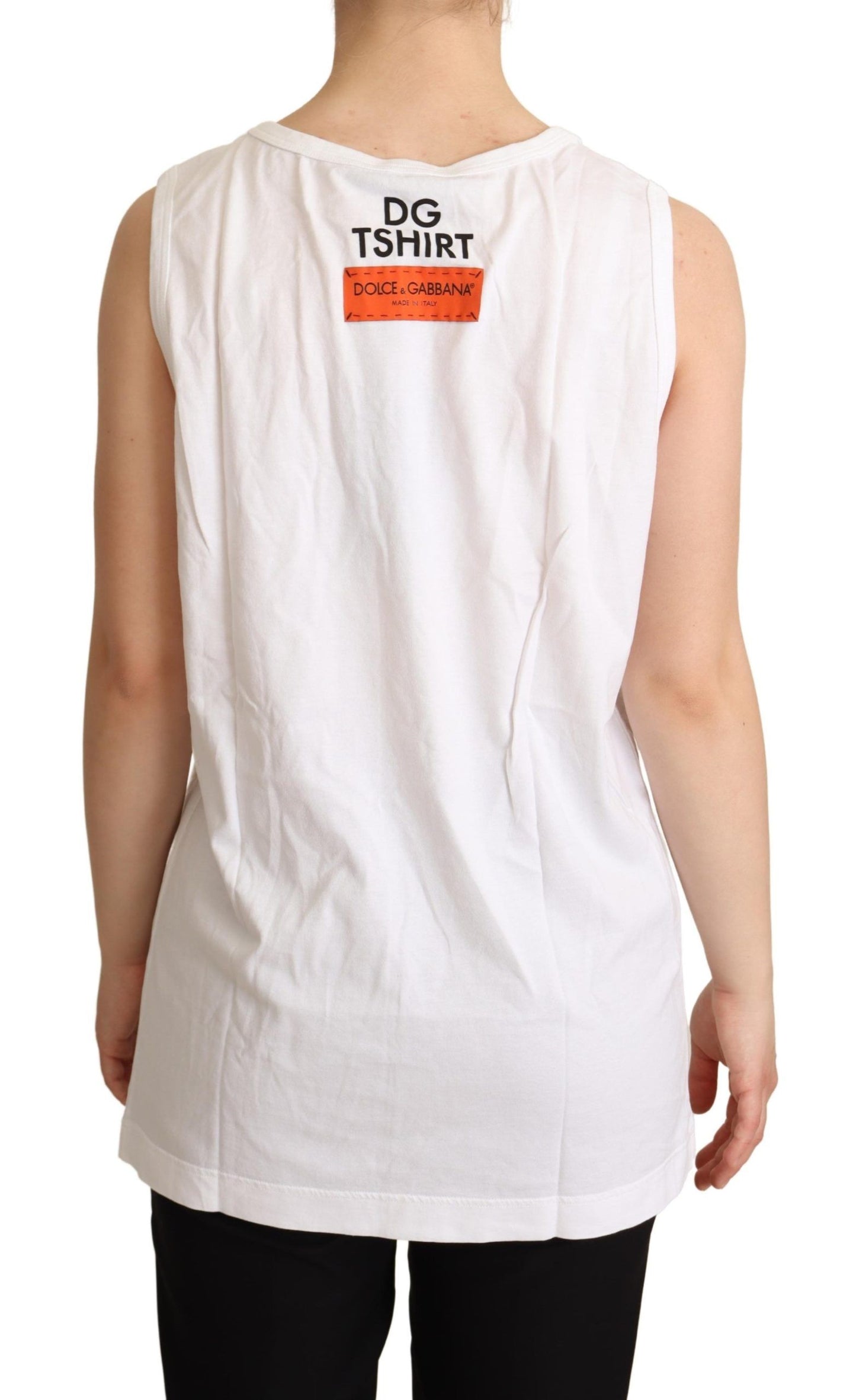 White Cotton #DG Motive Tank Top T-shirt
