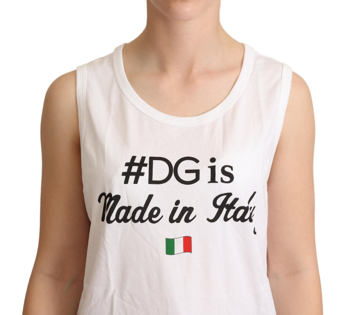White Cotton #DG Motive Tank Top T-shirt