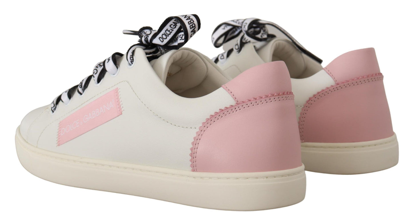 Chic White & Pink Leather Sneakers