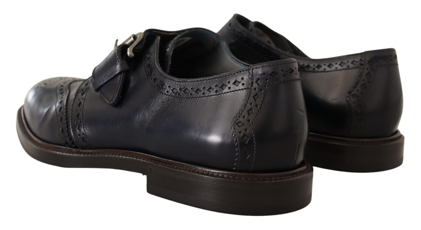 Elegant Blue Leather Brogue Shoes