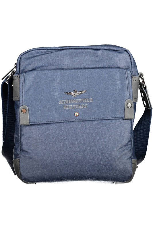 Elegant Blue Cotton Shoulder Bag with Compartments