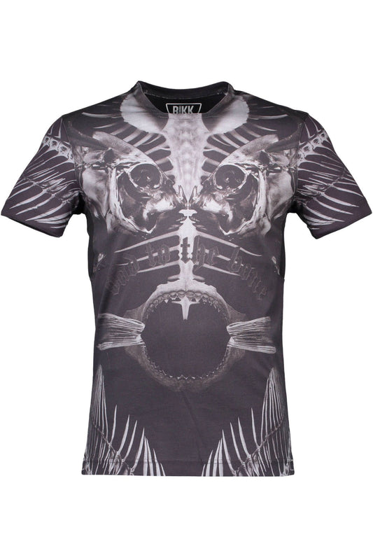 Elegant Round Neck Black Tee with Iconic Logo