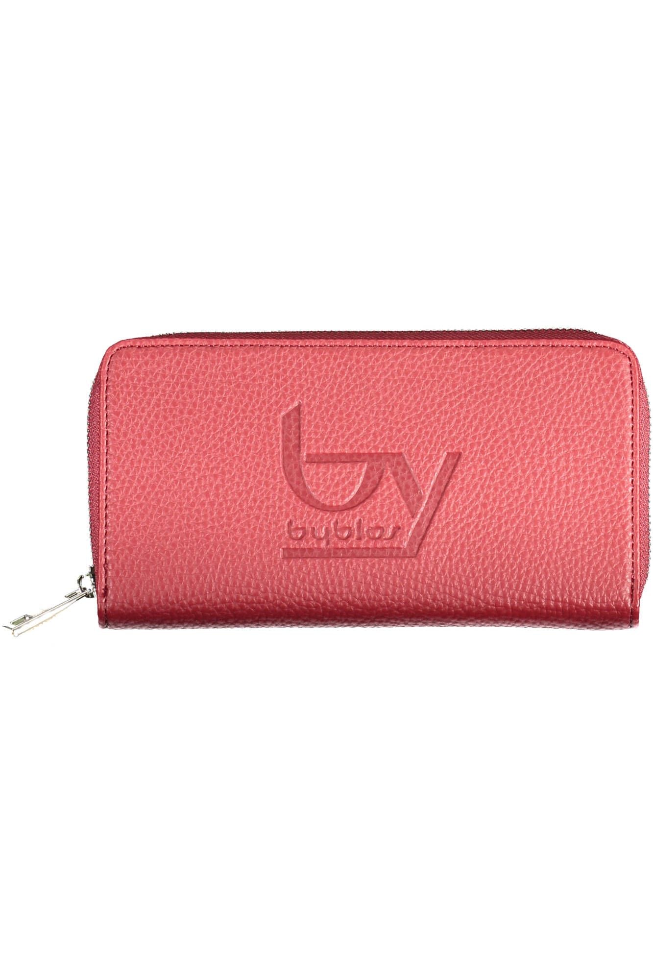 Elegant Red Tri-Compartment Wallet with Logo
