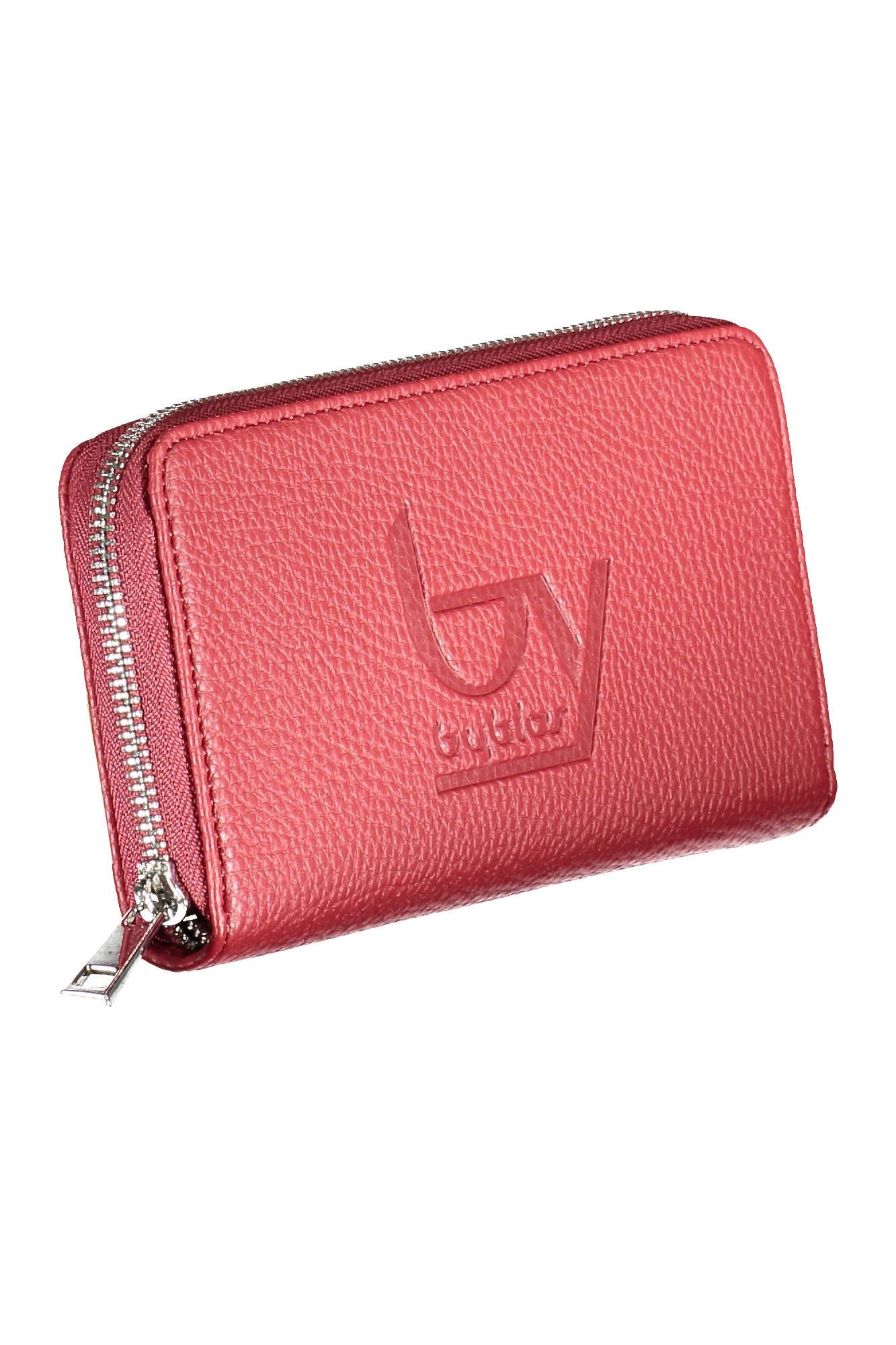 Elegant Red Tri-Compartment Wallet with Logo