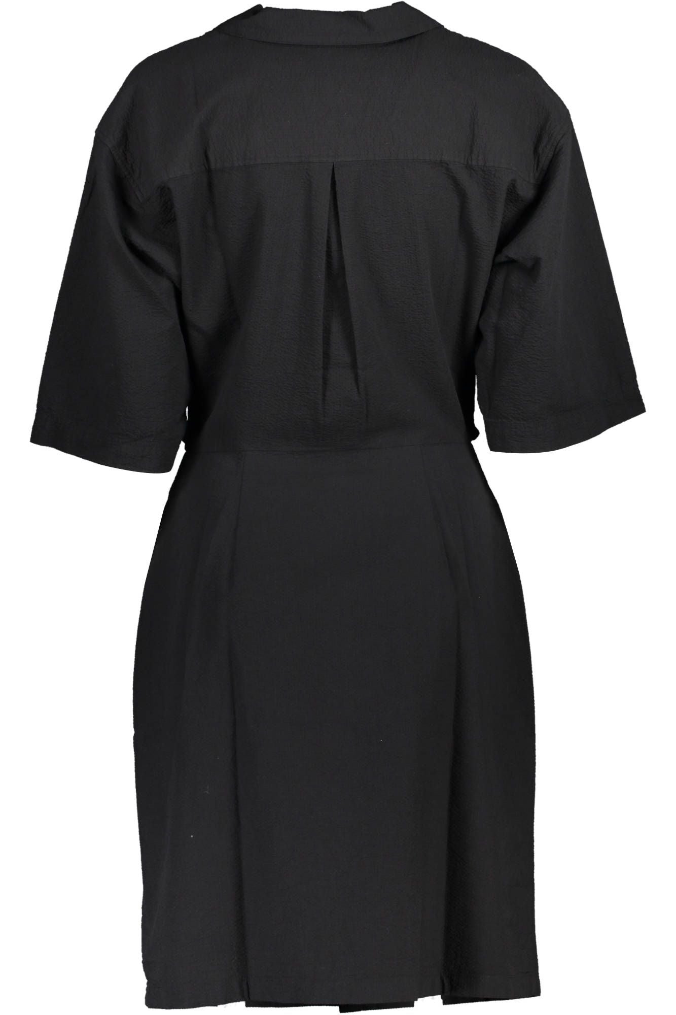 Chic Black Cotton Dress with Waist Detail