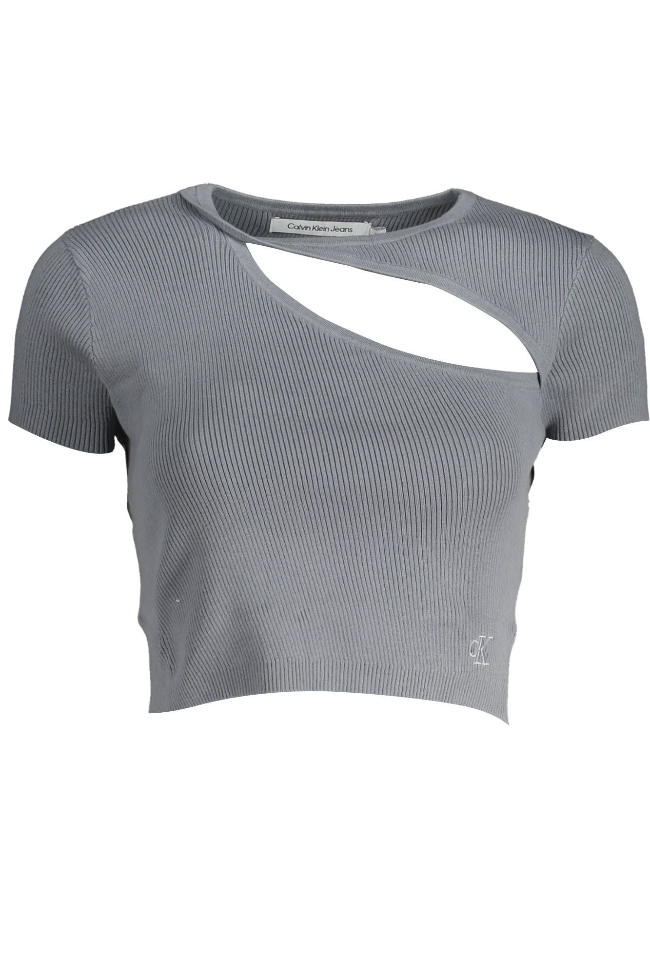 Chic Embroidered Logo Tee in Soft Gray