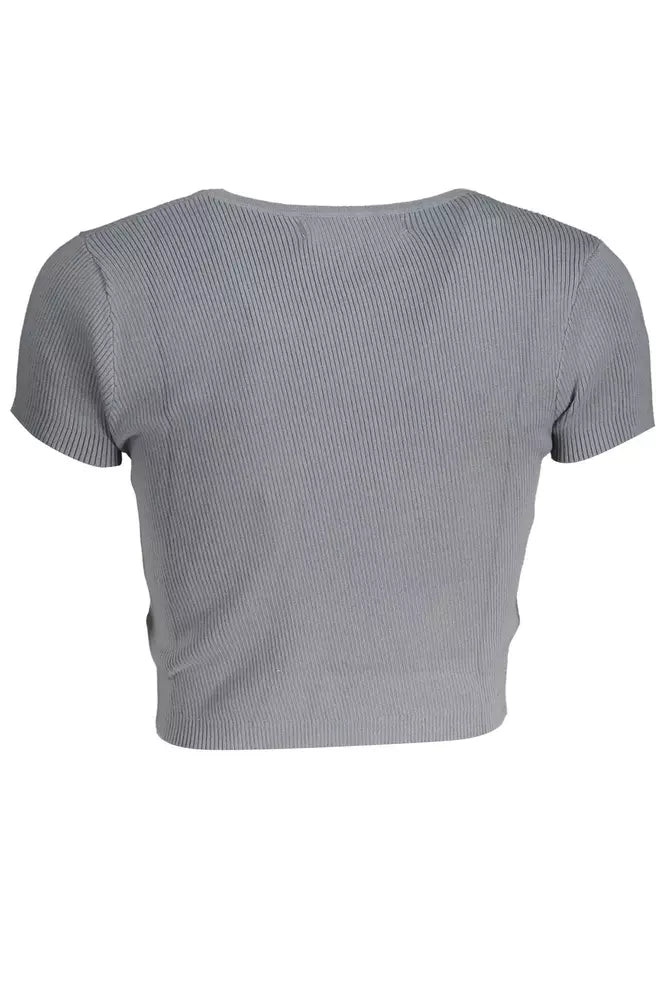 Chic Gray Embroidered Logo Tee