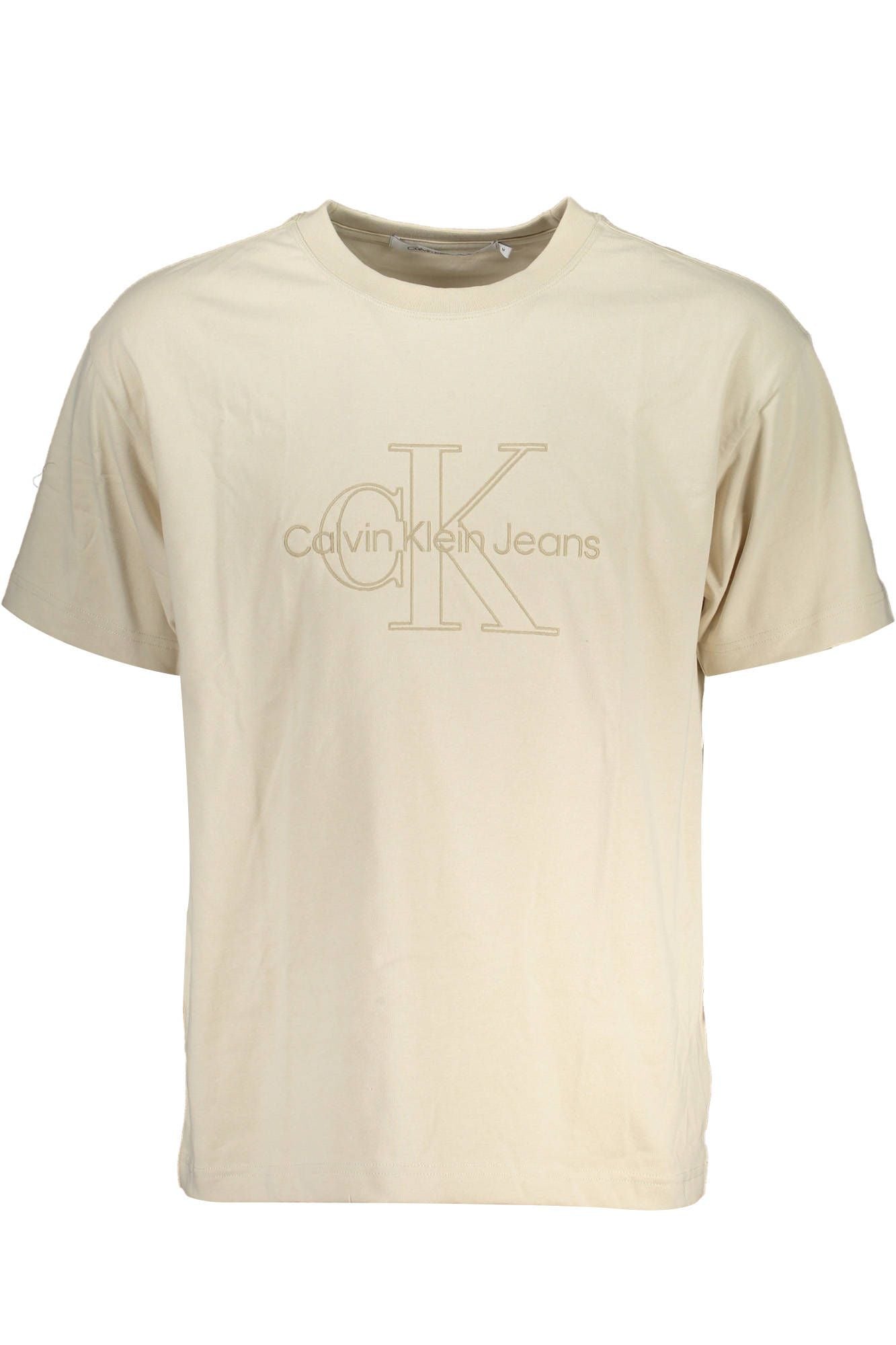 Chic Beige Cotton Tee with Iconic Embroidery