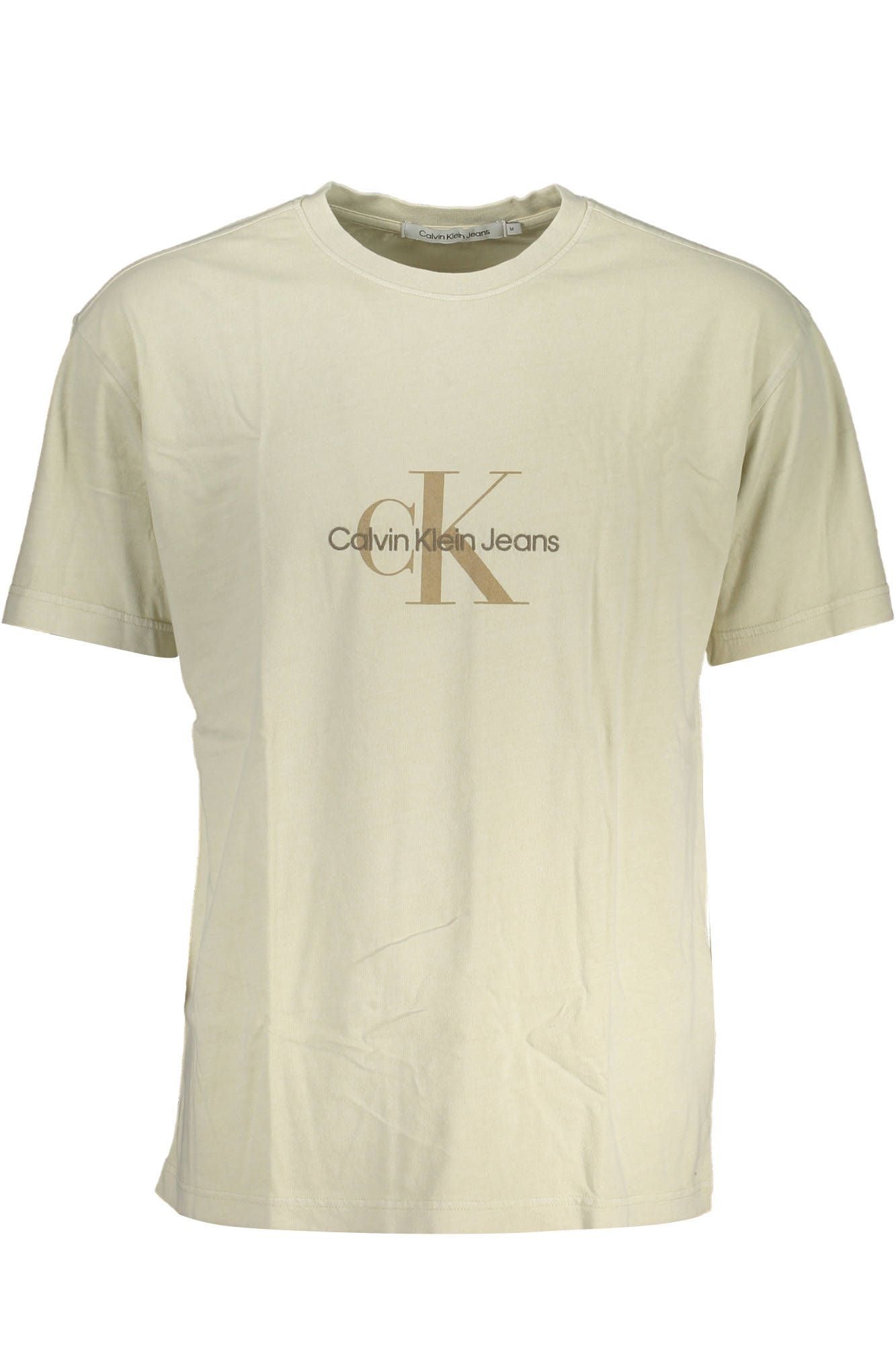 Elegant Beige Logo Tee With Chic Embroidery