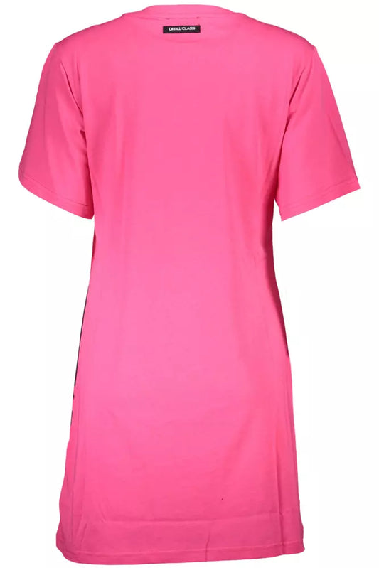 Chic Pink Cotton Short Dress with Bold Logo Print