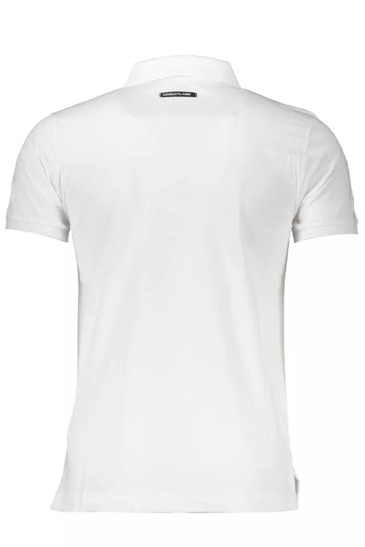 Elegant White Cotton Polo with Signature Print