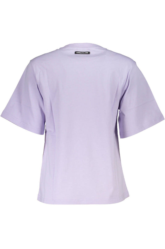 Elegant Purple Round Neckline Tee with Chic Print