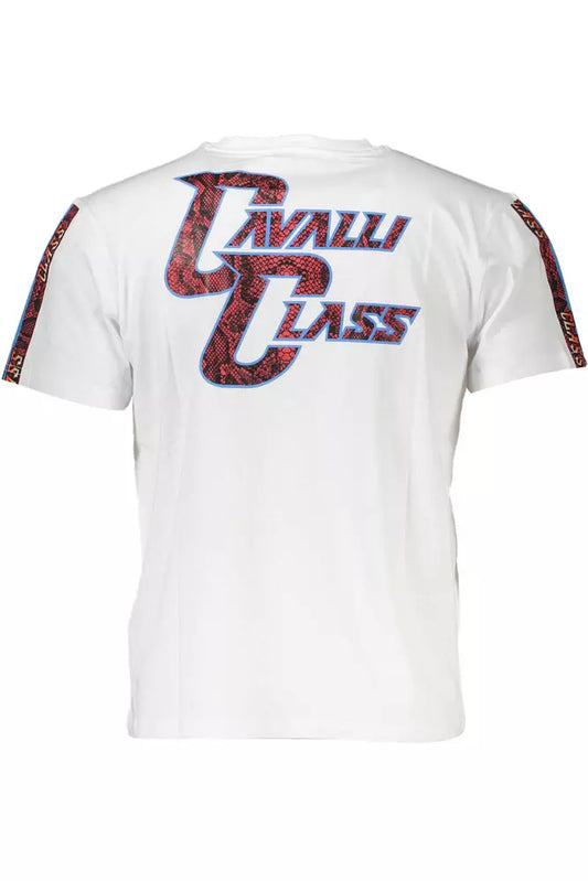 Elegant White Cotton Tee with Designer Print