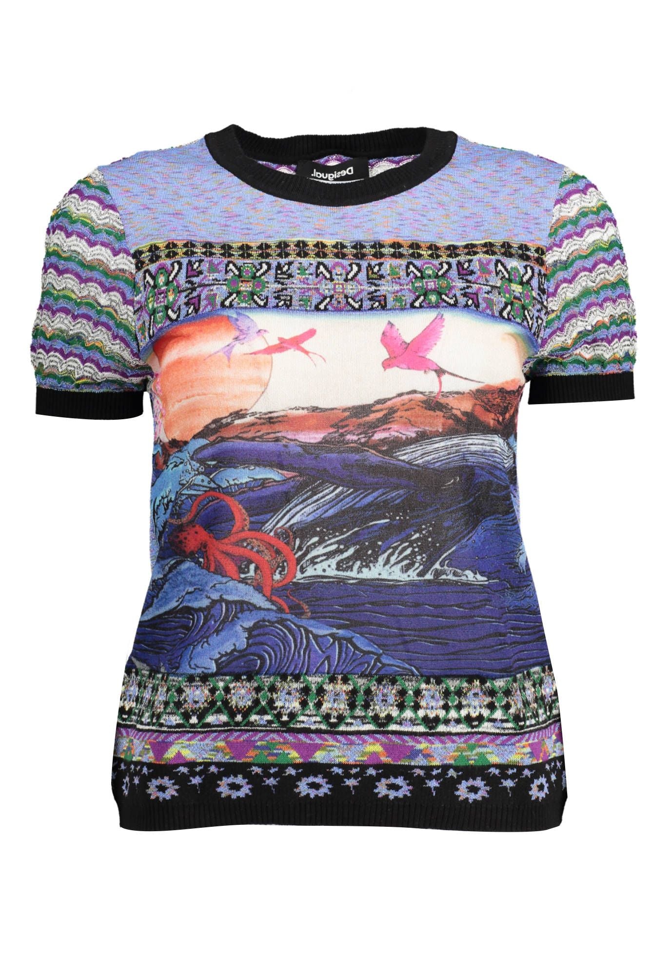 Embroidered Crew Neck Printed Tee