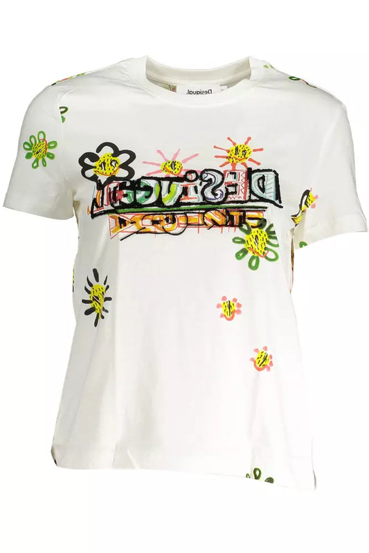 Chic Printed Round Neck Tee with Contrasting Details