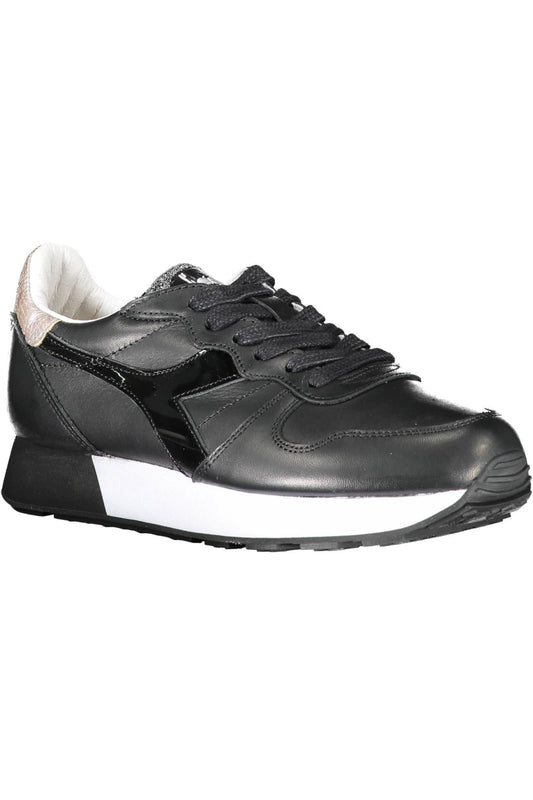 Elegant Black Leather Sneakers with Contrast Detail