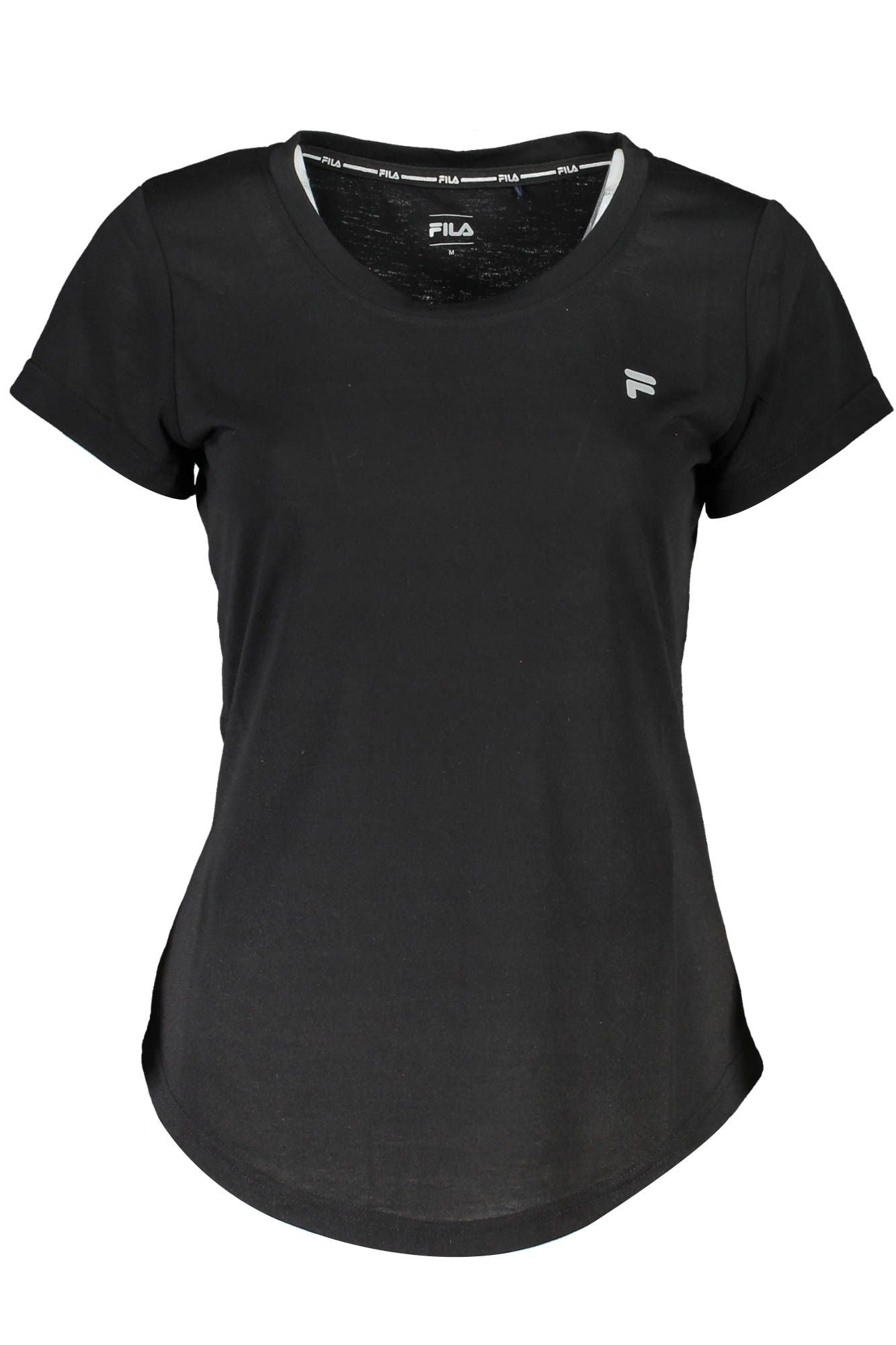 Classic Black Logo Tee with Wide Neckline