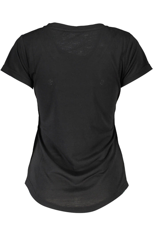Classic Black Logo Tee with Wide Neckline