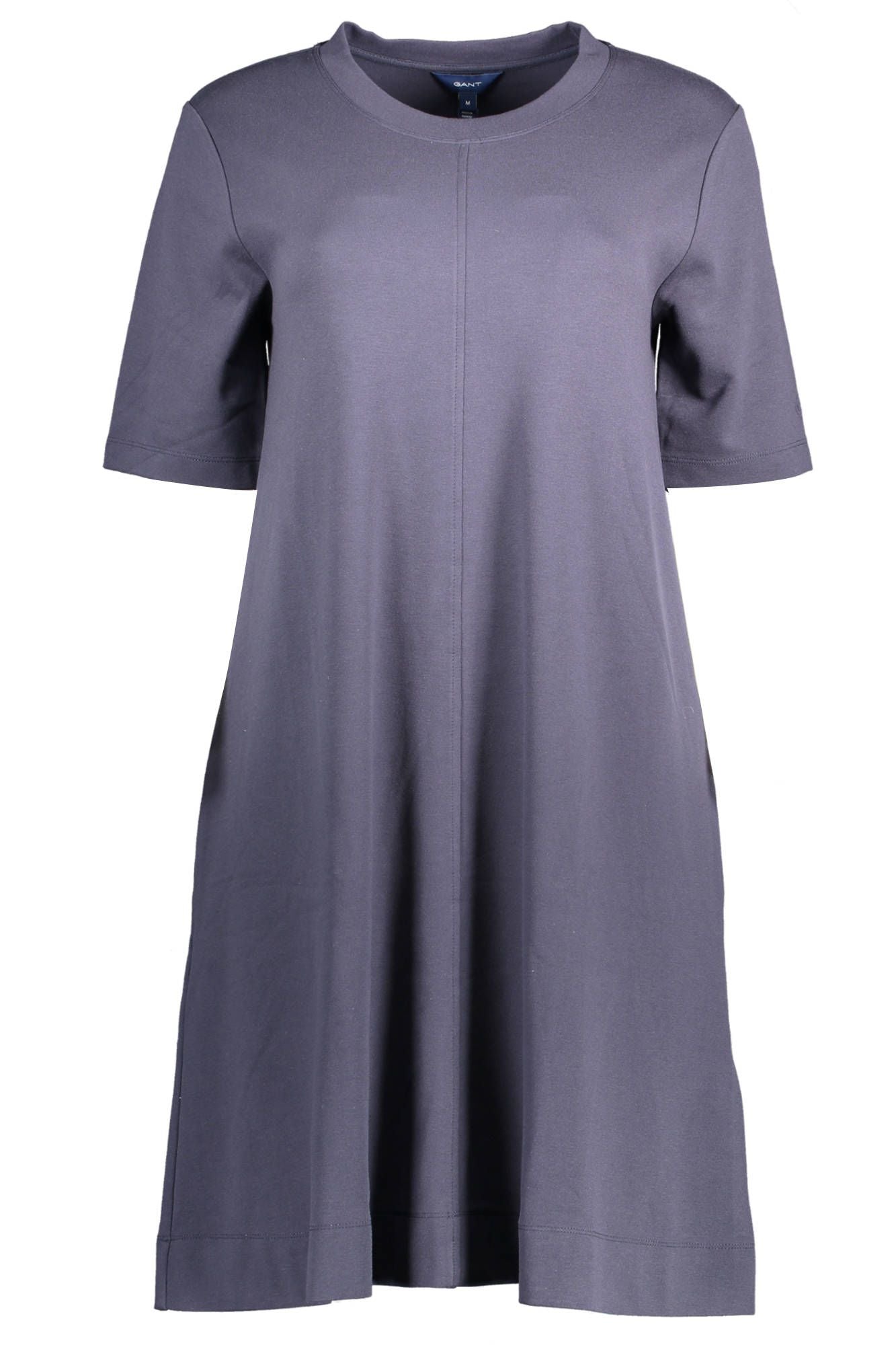 Chic Blue Round Neckline Short Dress with Pockets