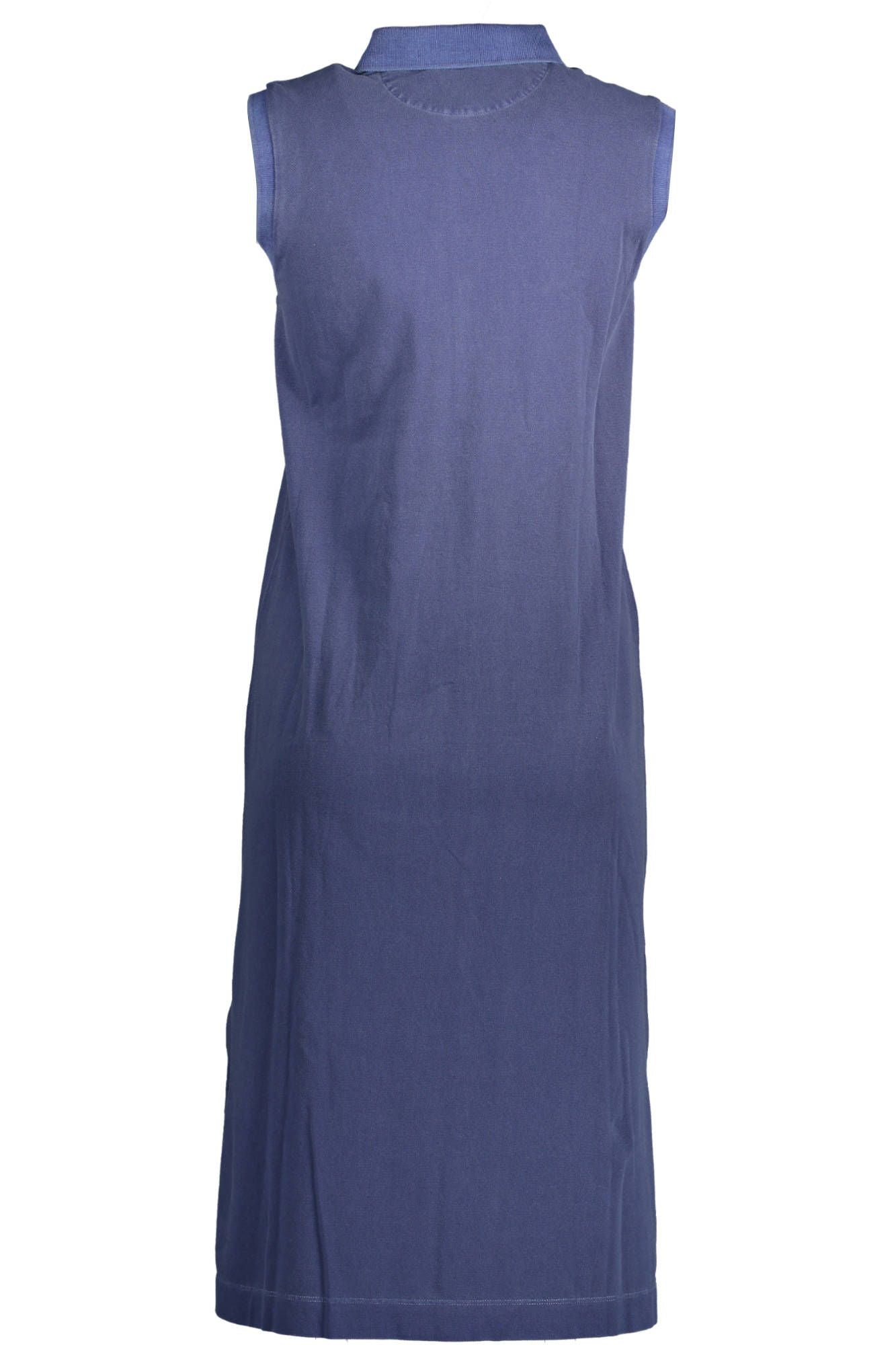 Sleeveless Italian Collar Long Dress in Blue
