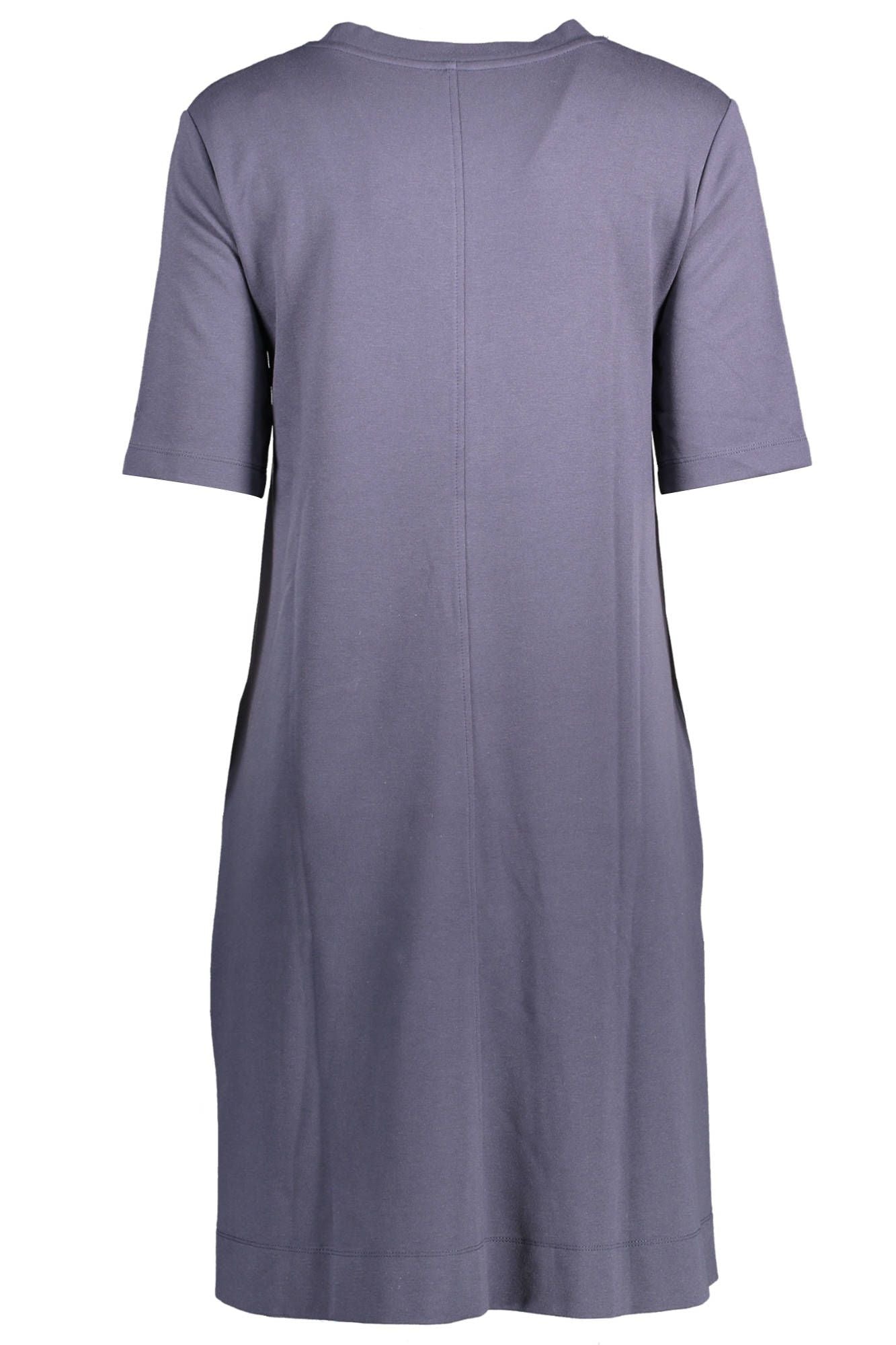 Chic Blue Round Neckline Short Dress with Pockets