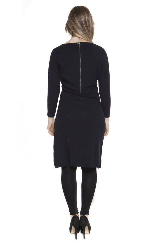 Chic Quarter-Sleeve Wool Dress with Back Zip Detail