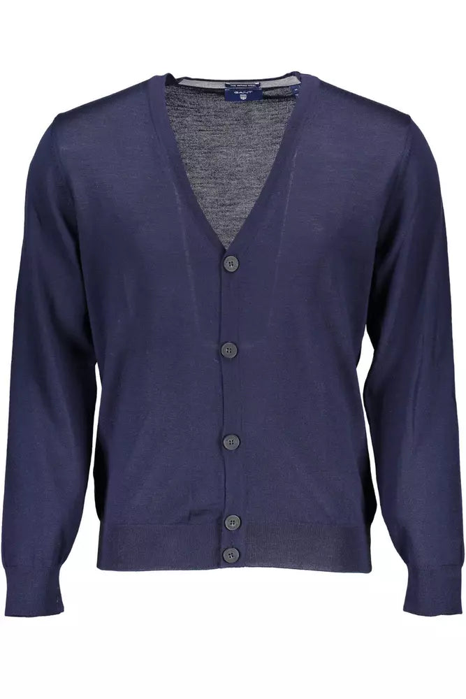 V-Neck Wool Cardigan in Sumptuous Blue