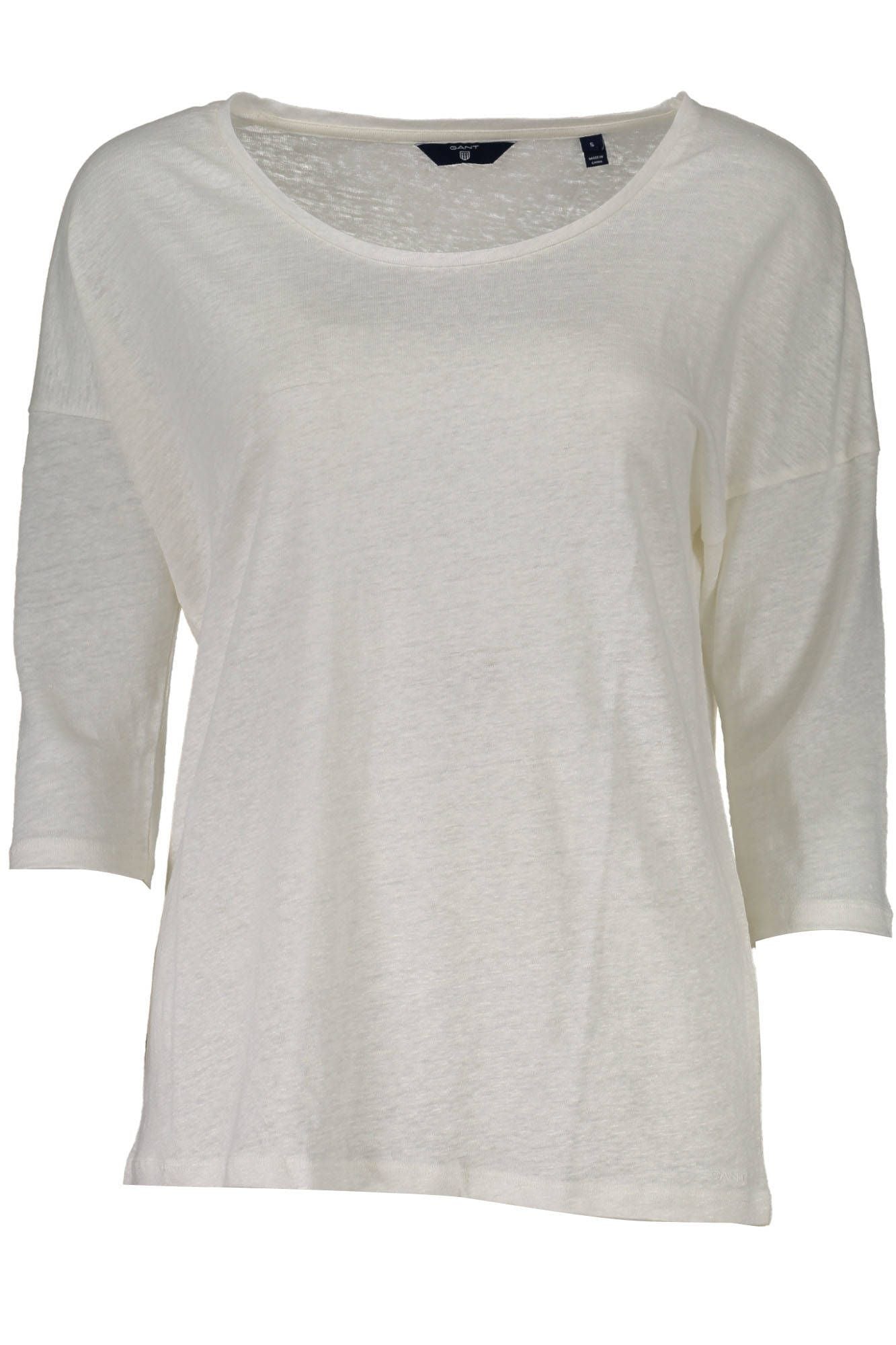 Elegant White Linen T-Shirt with Wide Neck