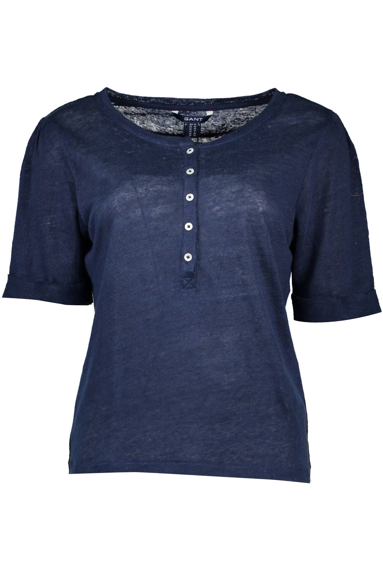 Chic Blue Linen Tee with Button Detail