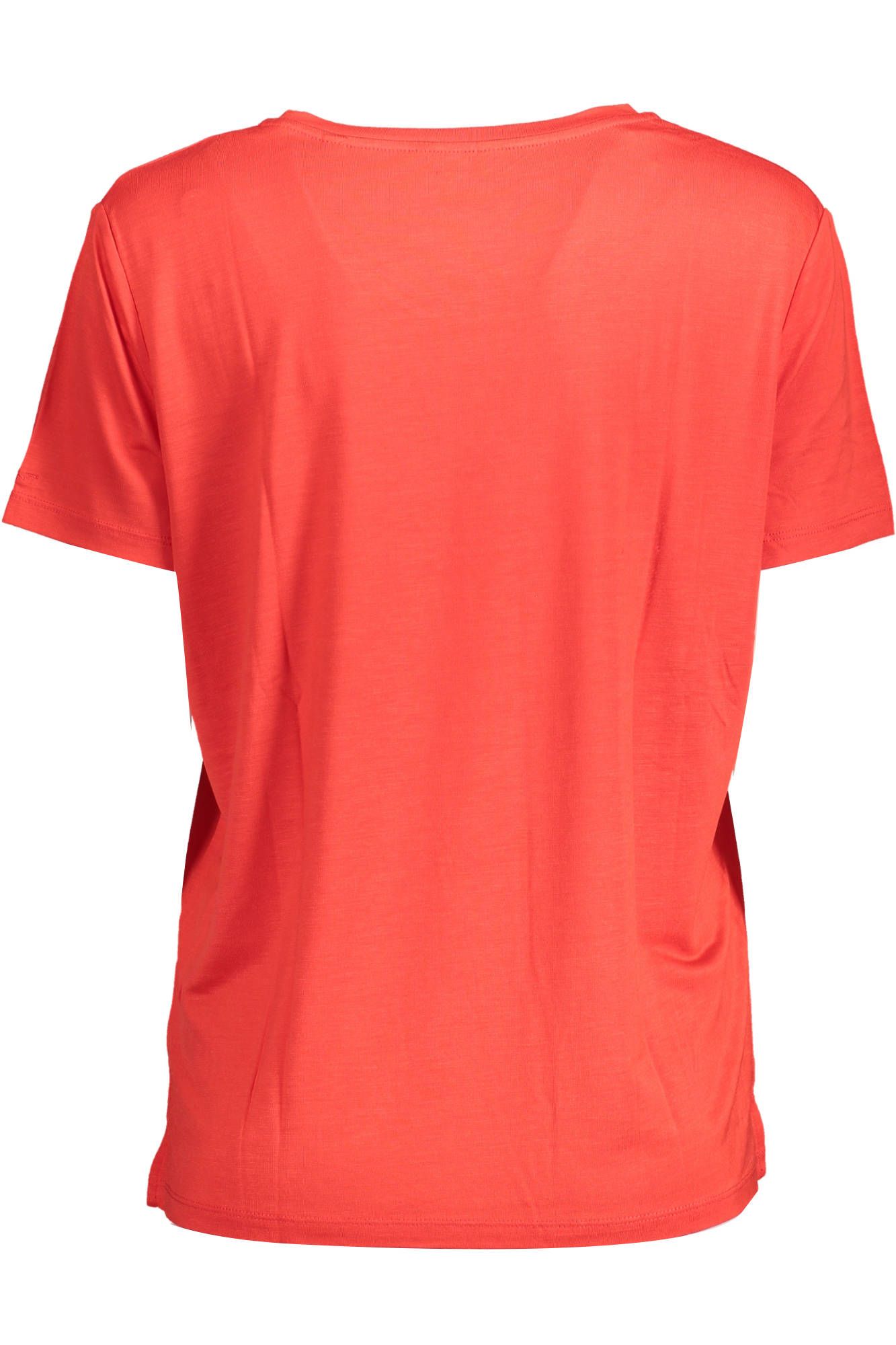 Elegant Red Embroidered Tee with Wide Neckline