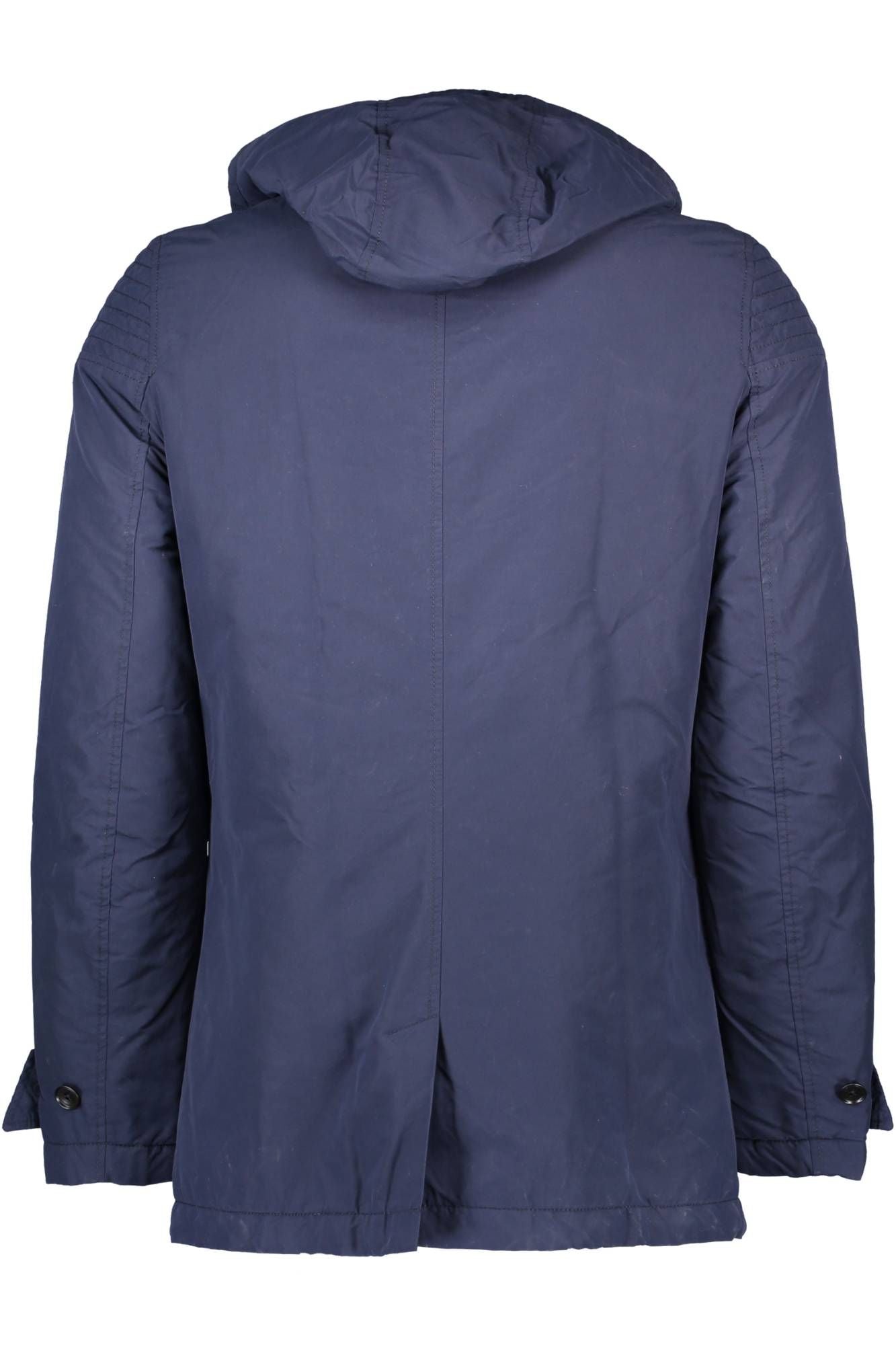 Sleek Blue Cotton Jacket with Removable Hood