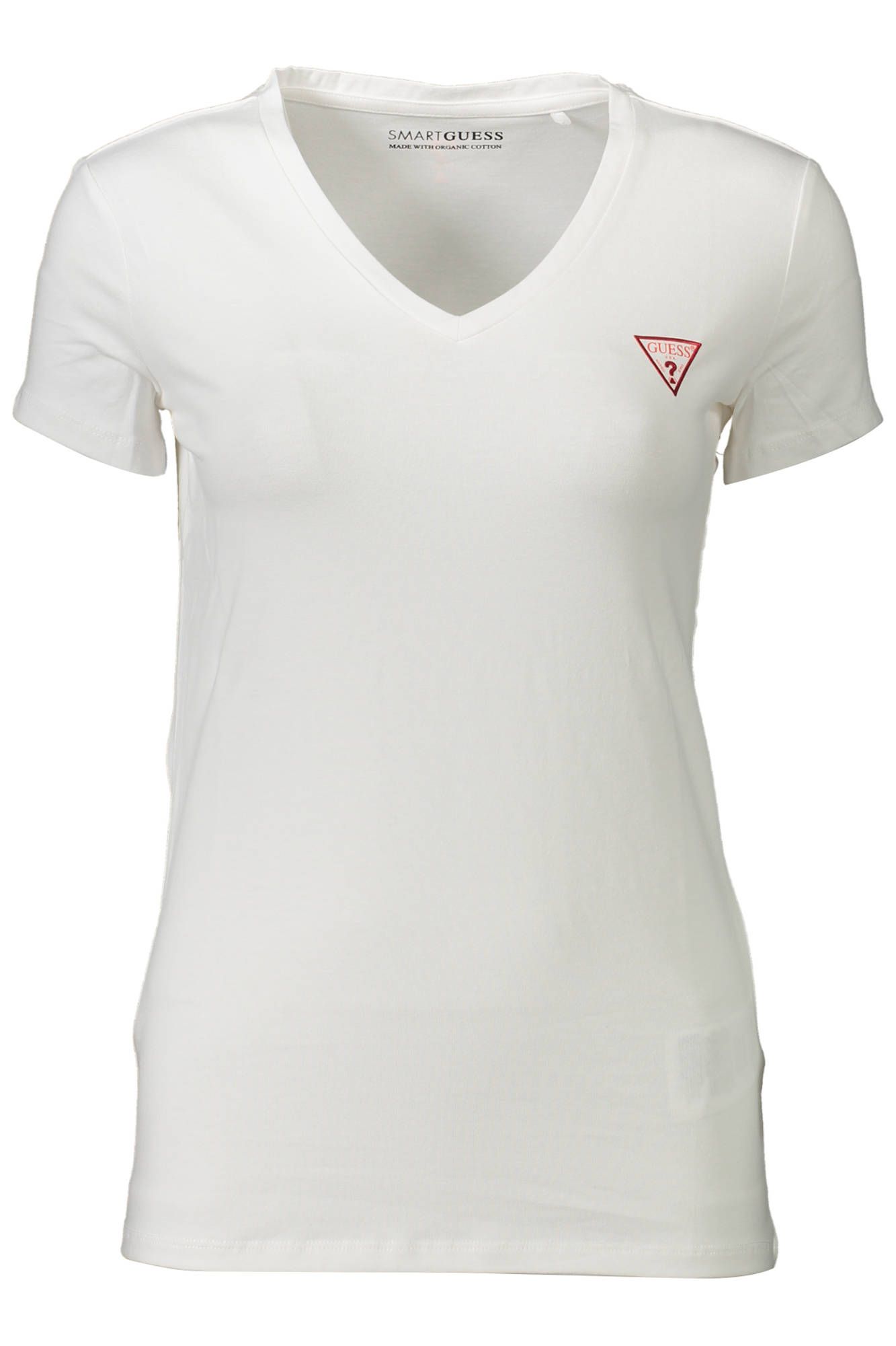 Chic Short Sleeved V-Neck Tee with Logo Print