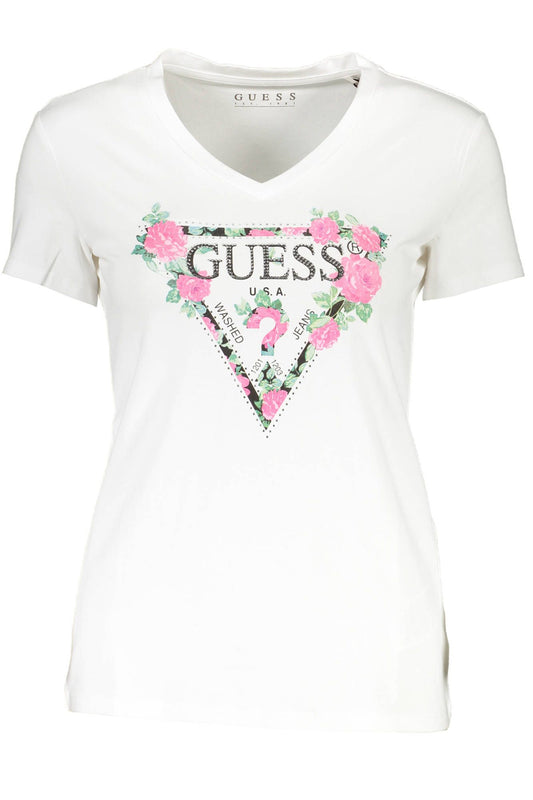 Chic White V-Neck Tee with Distinctive Print