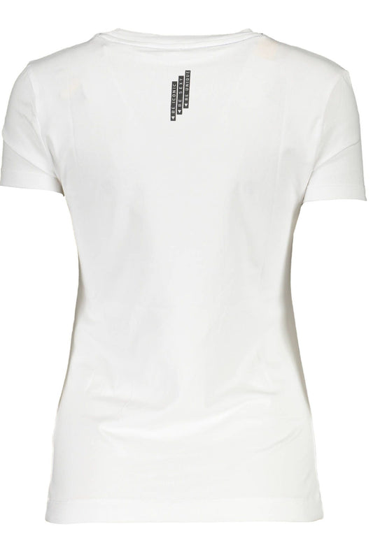 Elegant White Logo Tee with Print Detail